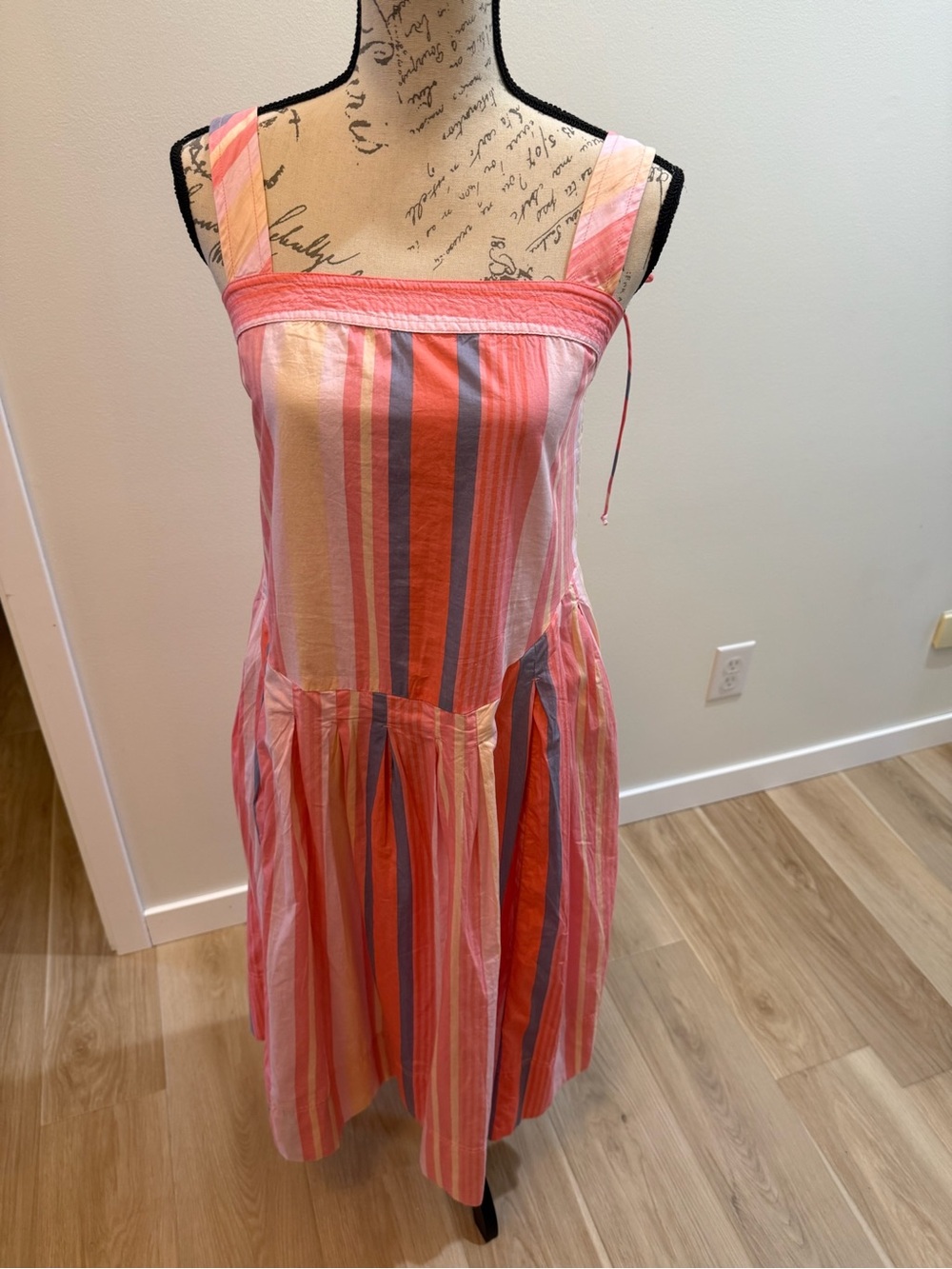 Free People Striped Midi Dress XS Tie Strap Drop Waist Boho NWT